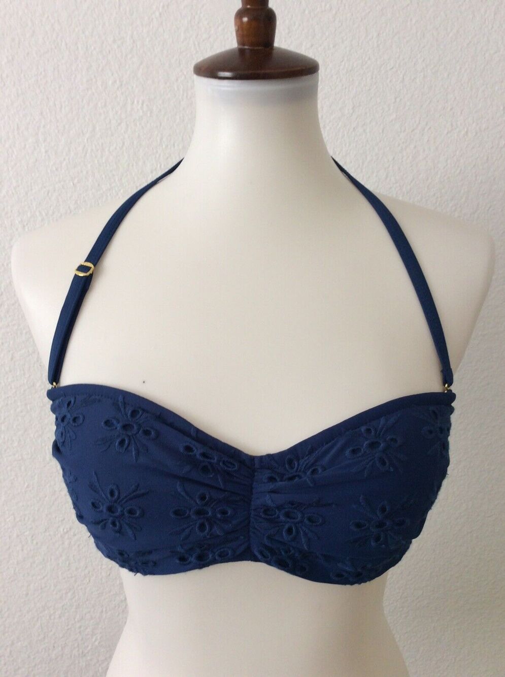 Bleu Rod Beattie Swim Bikini Top Halter Eyelet Embroidered Swimwear